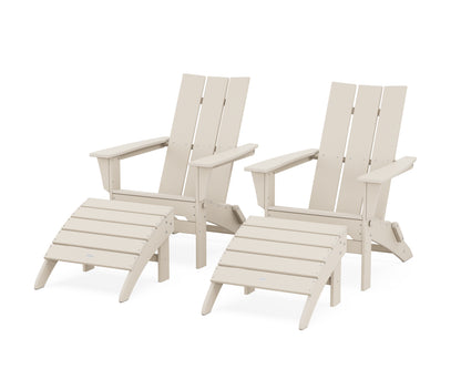 POLYWOOD® Modern Folding Adirondack Chair 4-Piece Set with Ottomans in Sand