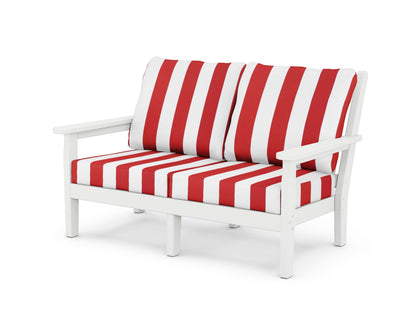 POLYWOOD® Chippendale Deep Seating Loveseat in White / Cabana Stripe Crimson