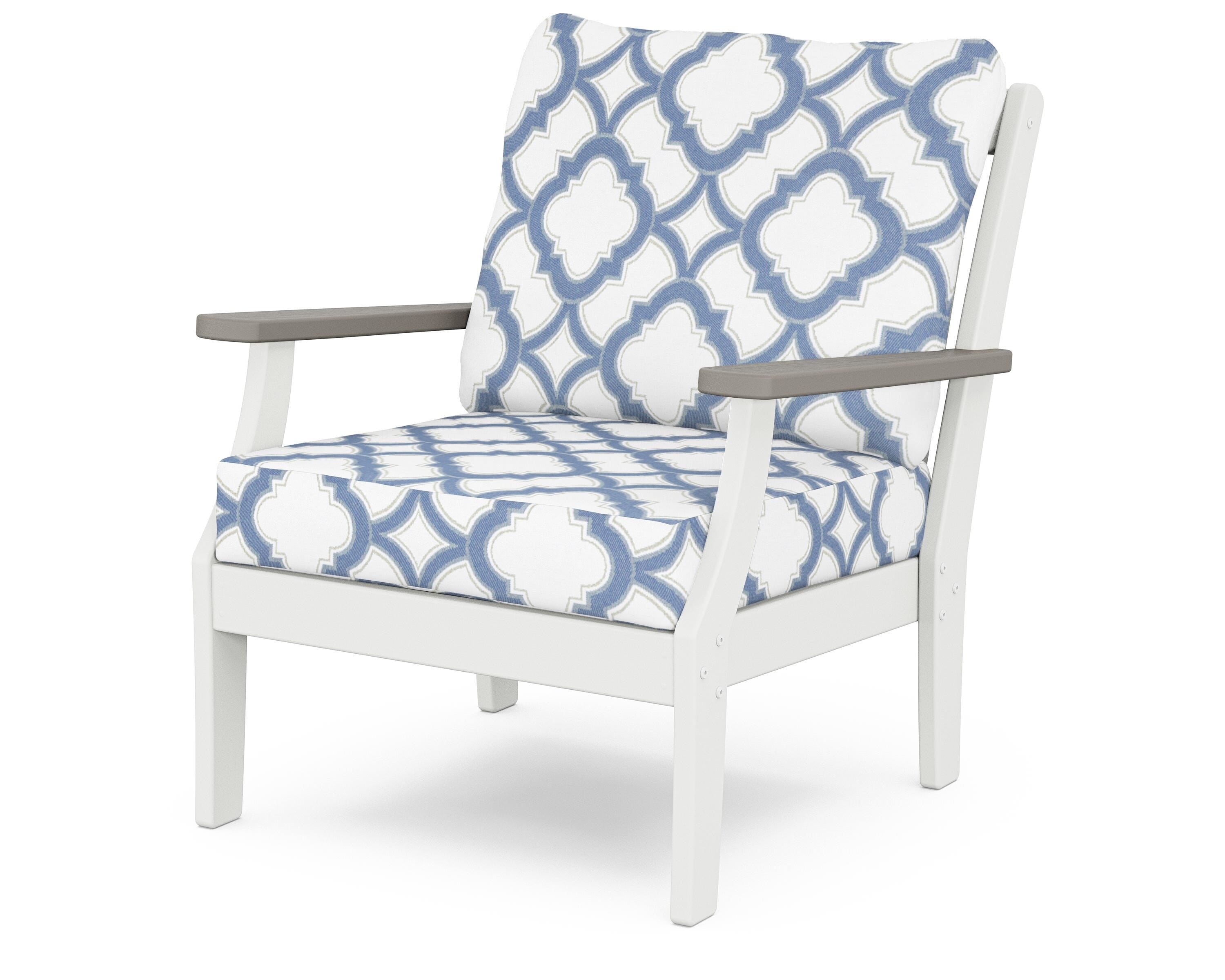 POLYWOOD® Braxton Deep Seating Chair in White / Driftwood / Trellis Sky Blue