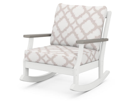 POLYWOOD® Braxton Deep Seating Rocking Chair in White / Driftwood / Trellis Dune Burlap