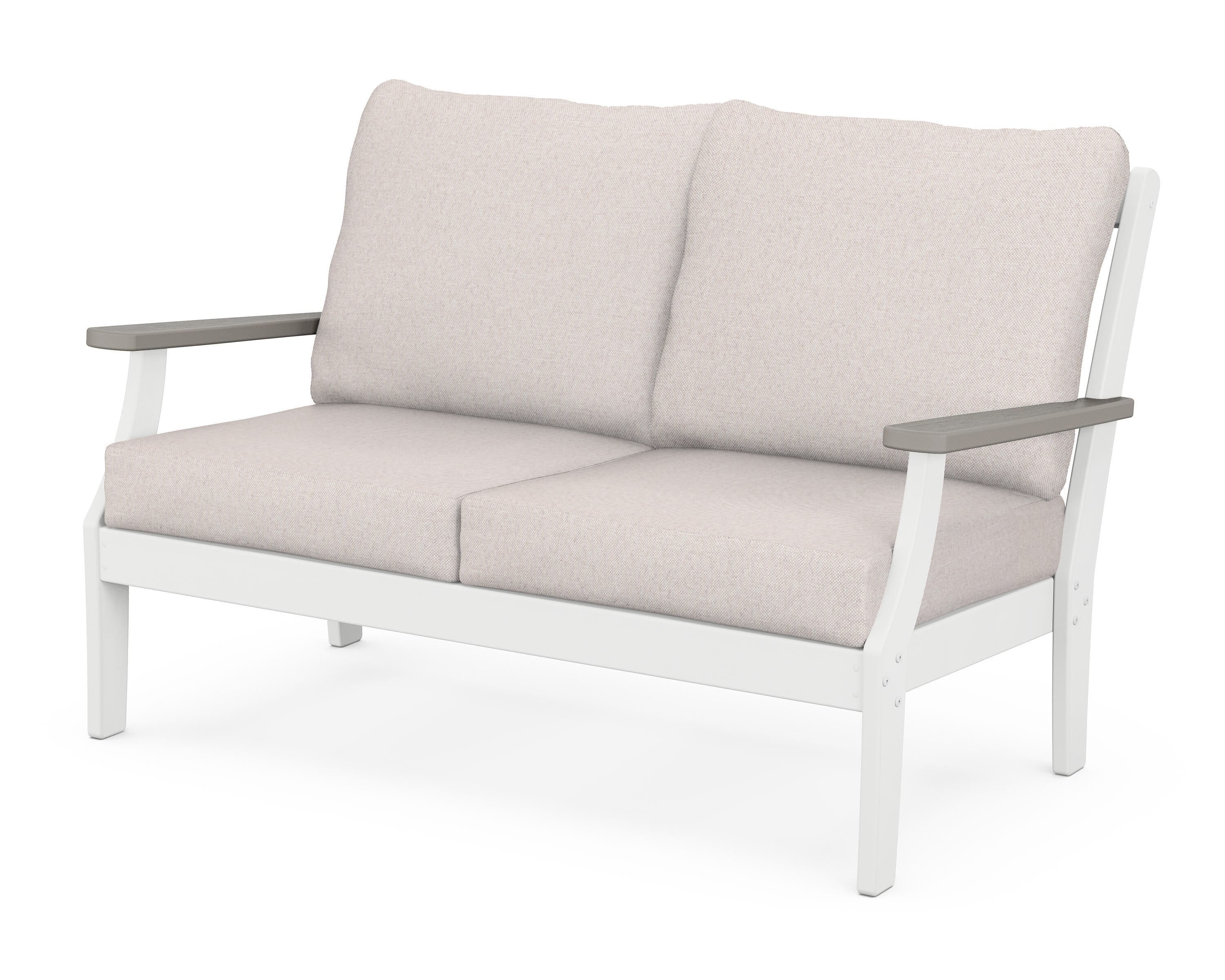 POLYWOOD® Braxton Deep Seating Loveseat in White / Driftwood / Dune Burlap