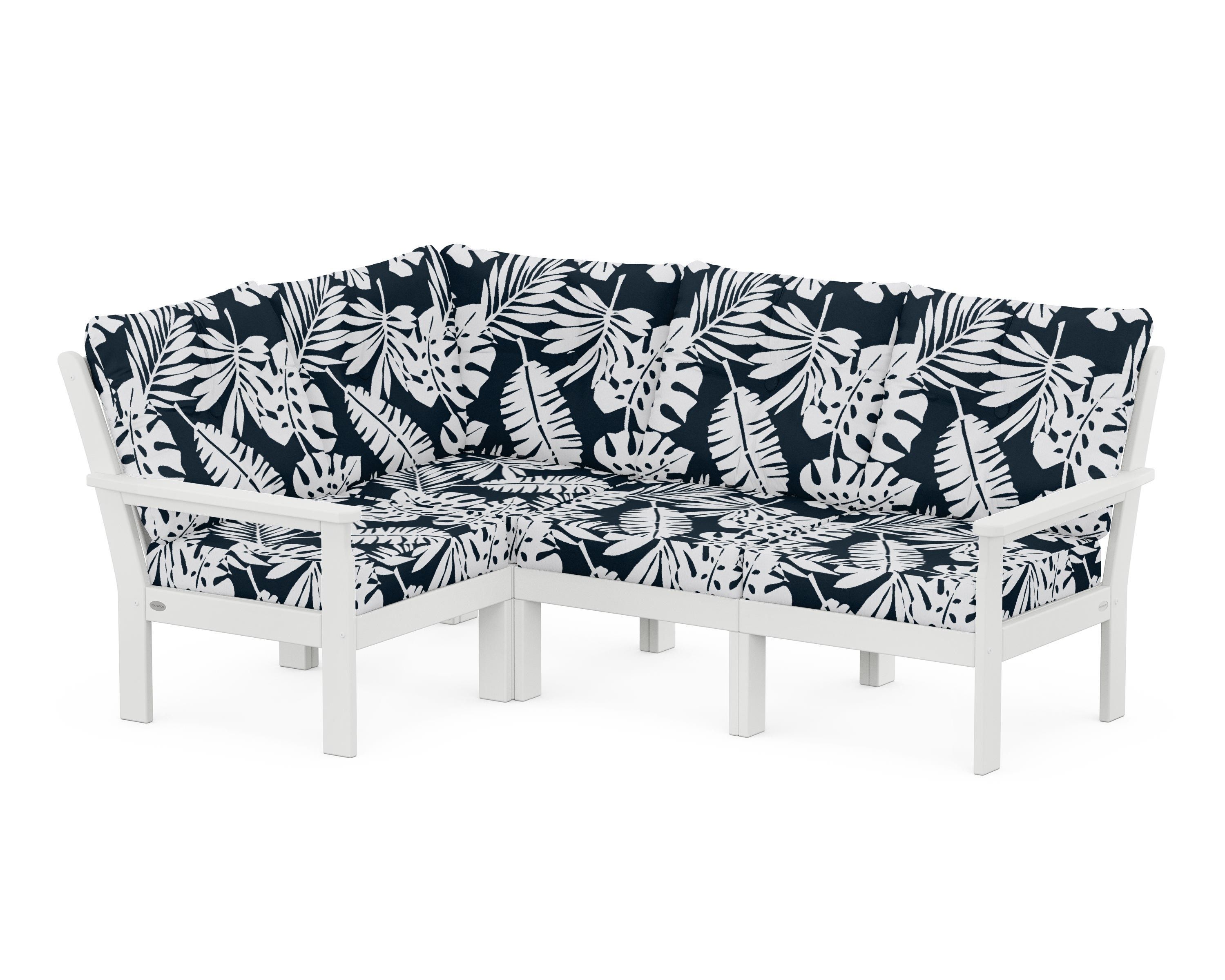 POLYWOOD® Vineyard 4-Piece Sectional in White / Leaf Marine Indigo