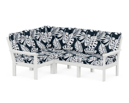 POLYWOOD® Vineyard 4-Piece Sectional in White / Leaf Marine Indigo