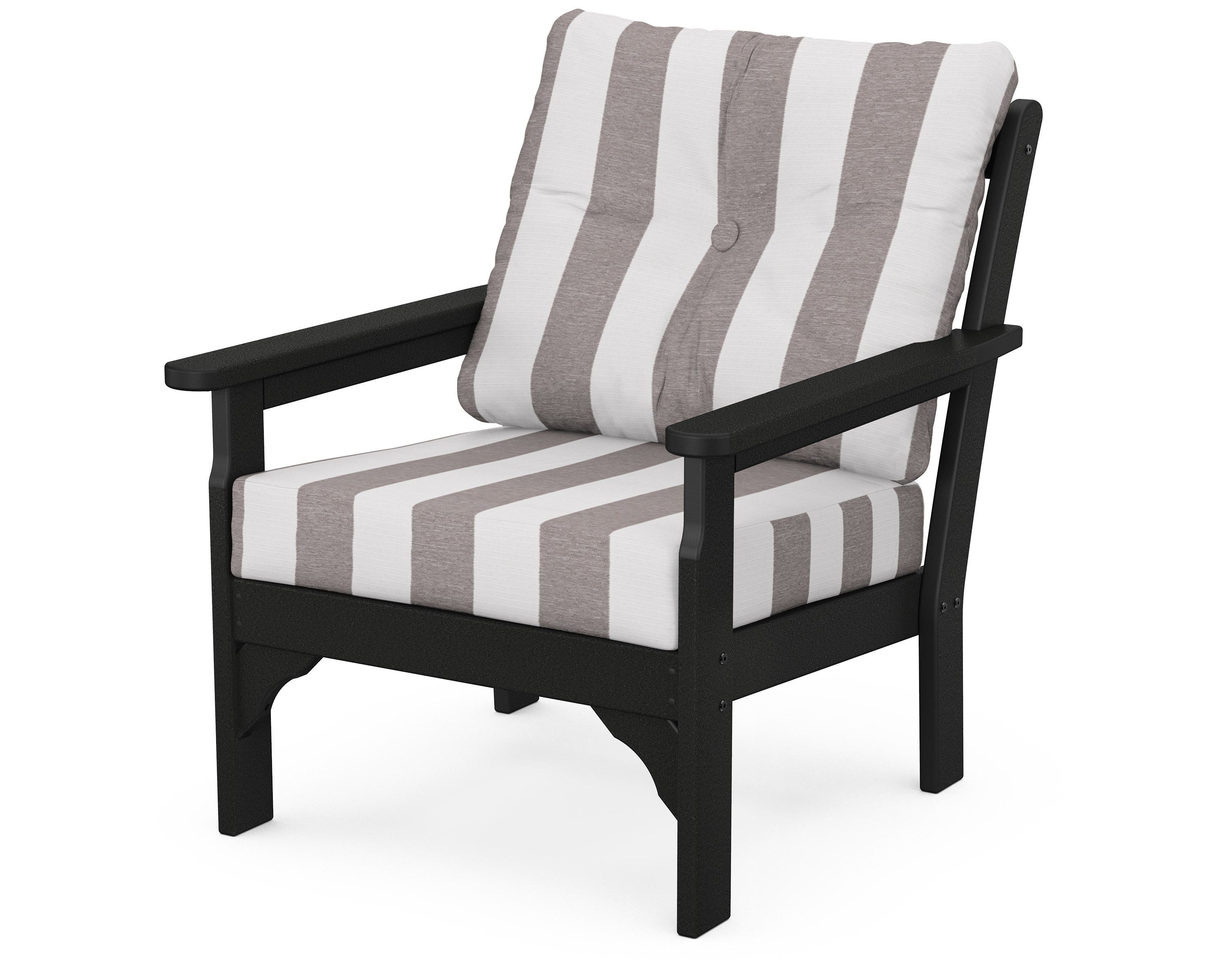 POLYWOOD® Vineyard Deep Seating Chair in Black / Cabana Stripe Grey Mist