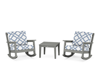 POLYWOOD® Chippendale 3-Piece Deep Seating Rocker Set in Slate Grey / Trellis Sky Blue