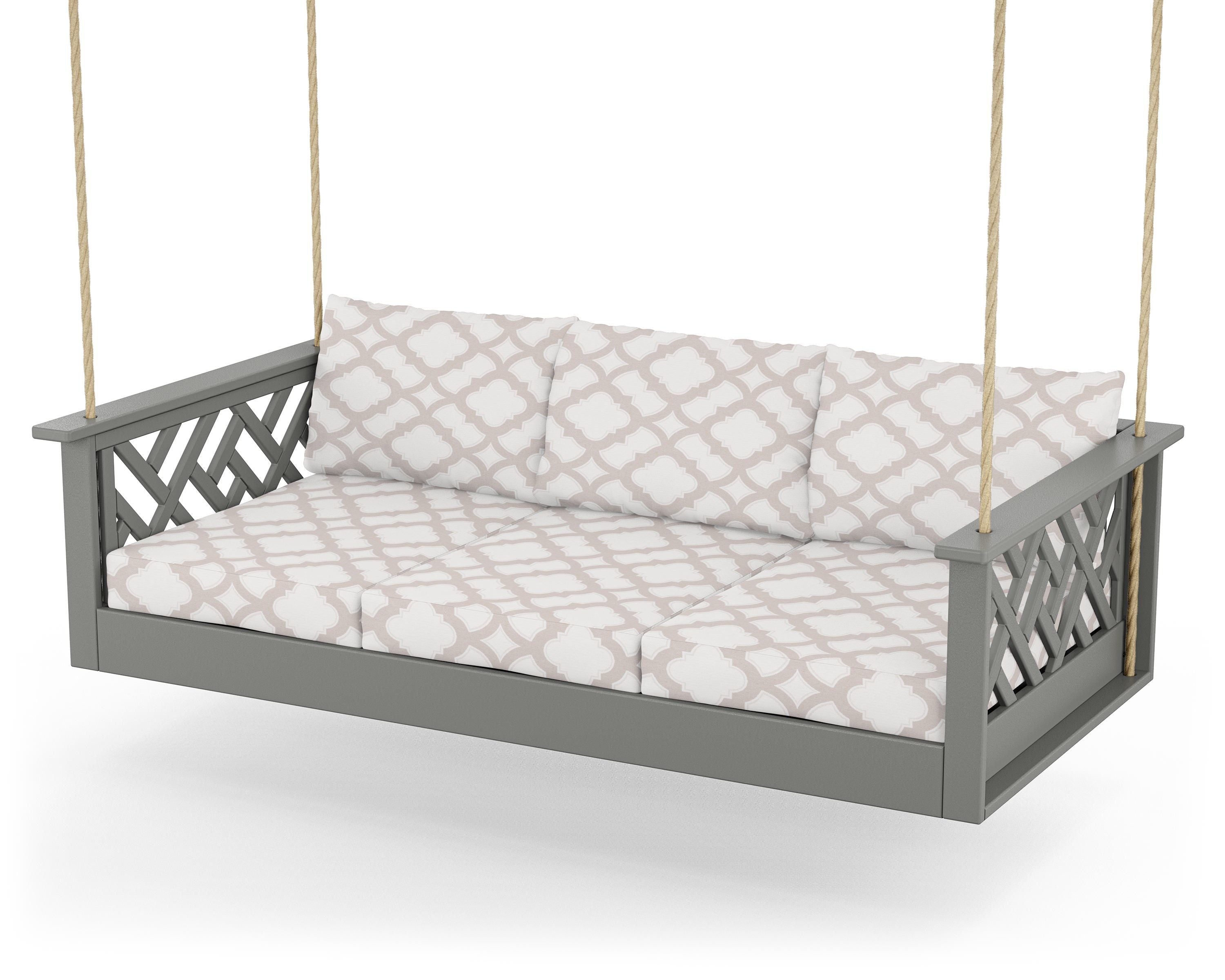 POLYWOOD® Chippendale Daybed Swing in Slate Grey / Trellis Dune Burlap