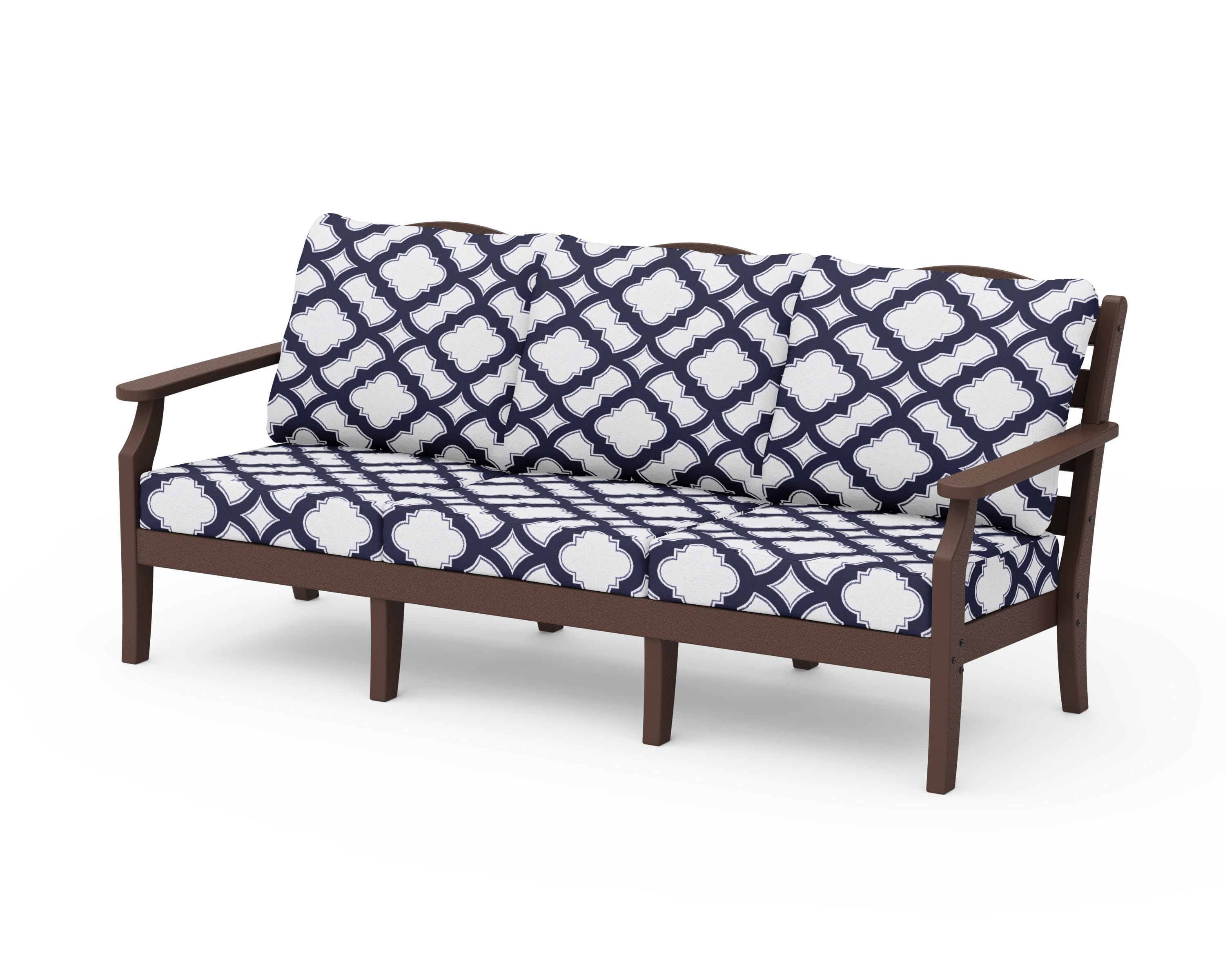 Draper James™ by  POLYWOOD® Savannah Deep Seating Sofa in Mahogany / Trellis Navy