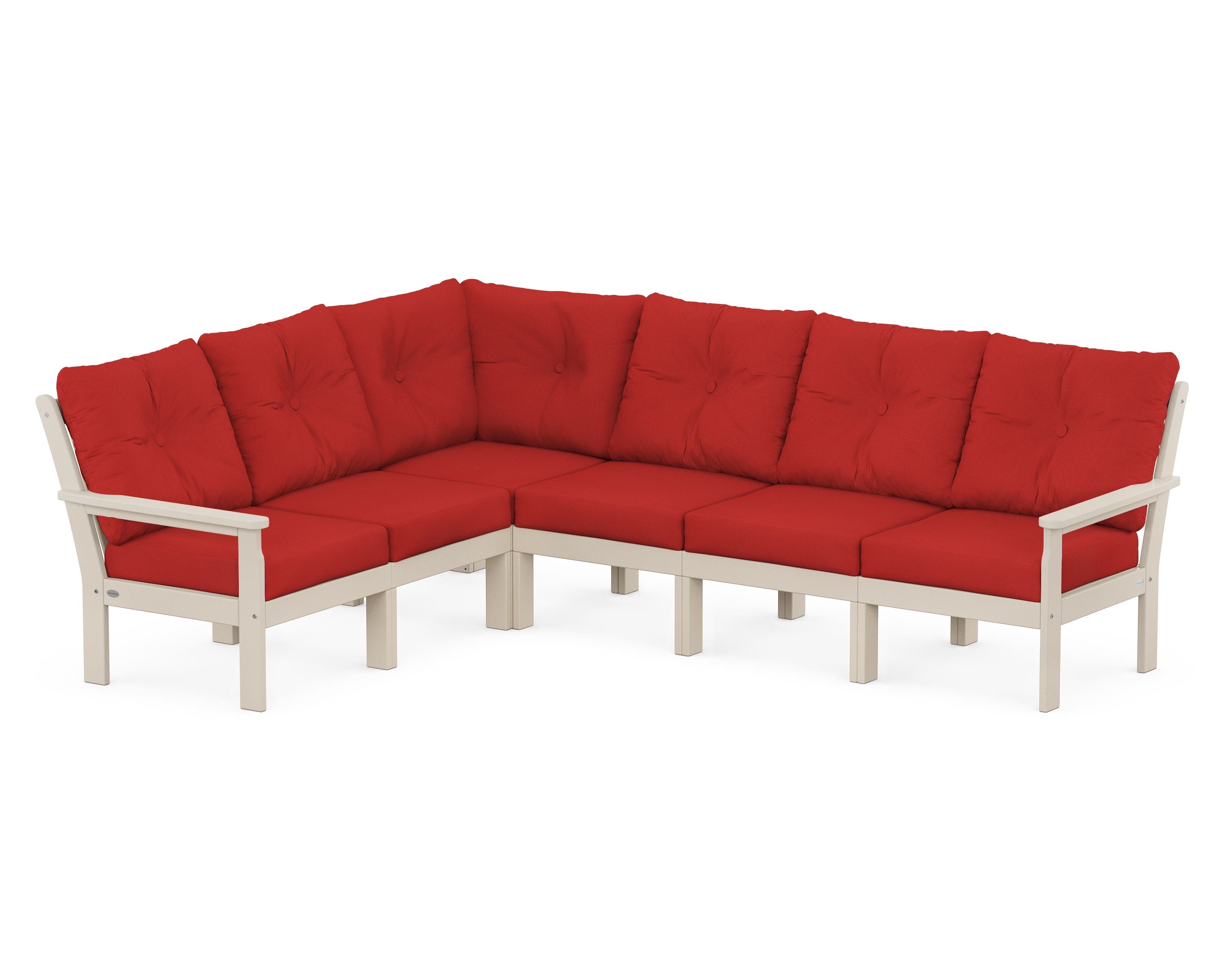 POLYWOOD® Vineyard 6-Piece Sectional in Sand / Crimson Linen