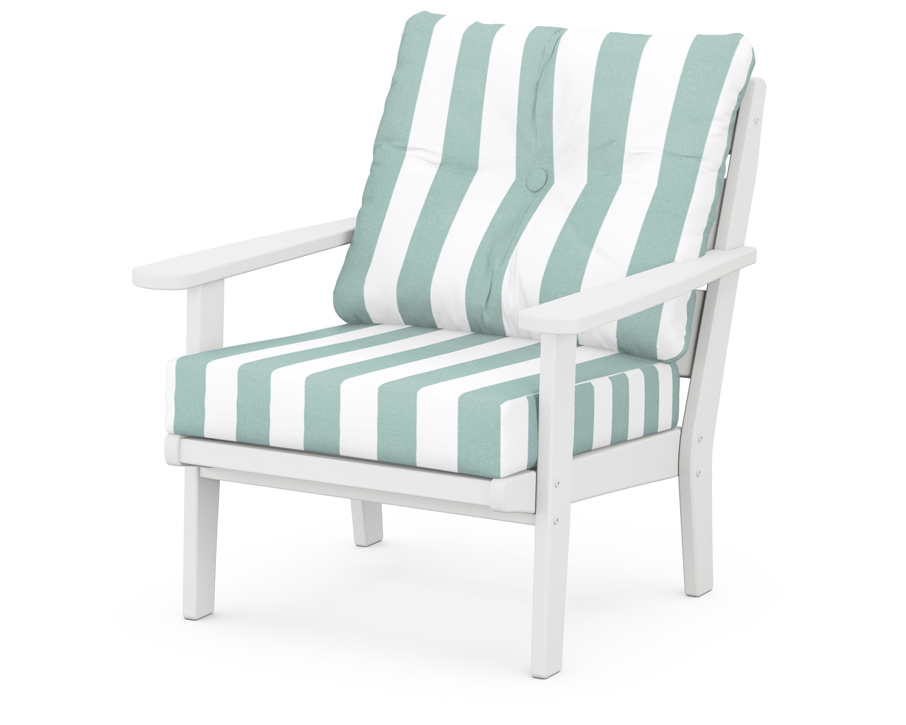 POLYWOOD® Lakeside Deep Seating Chair in White / Cabana Stripe Glacier Spa