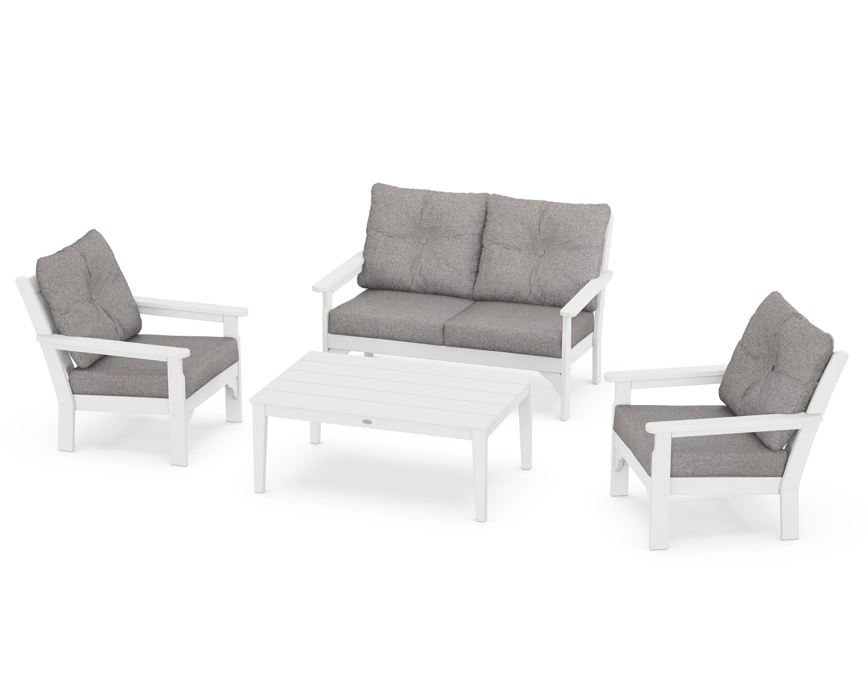 POLYWOOD® Vineyard 4-Piece Deep Seating Set in White / Grey Mist