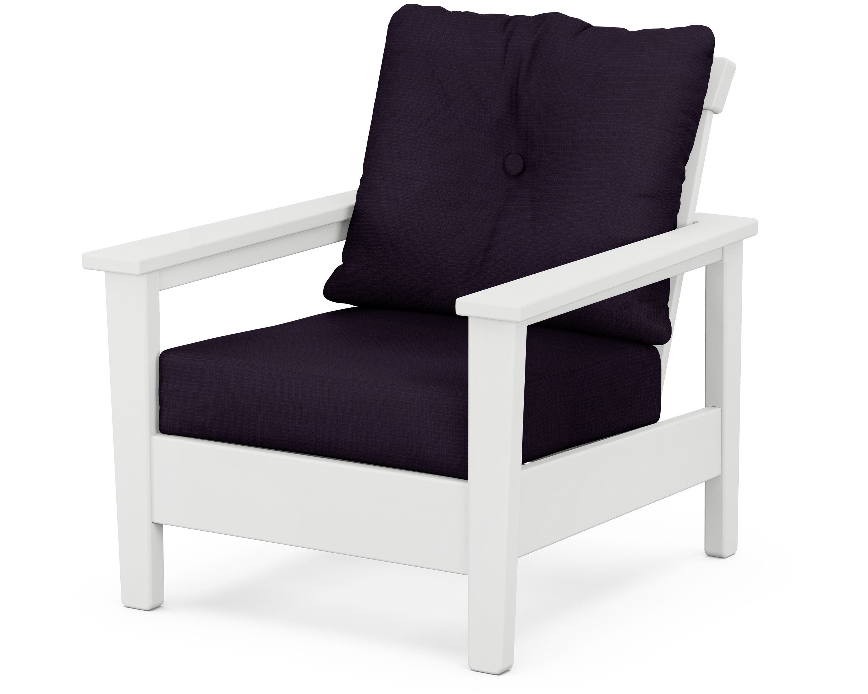 POLYWOOD® Prescott Deep Seating Chair in White / Navy Linen