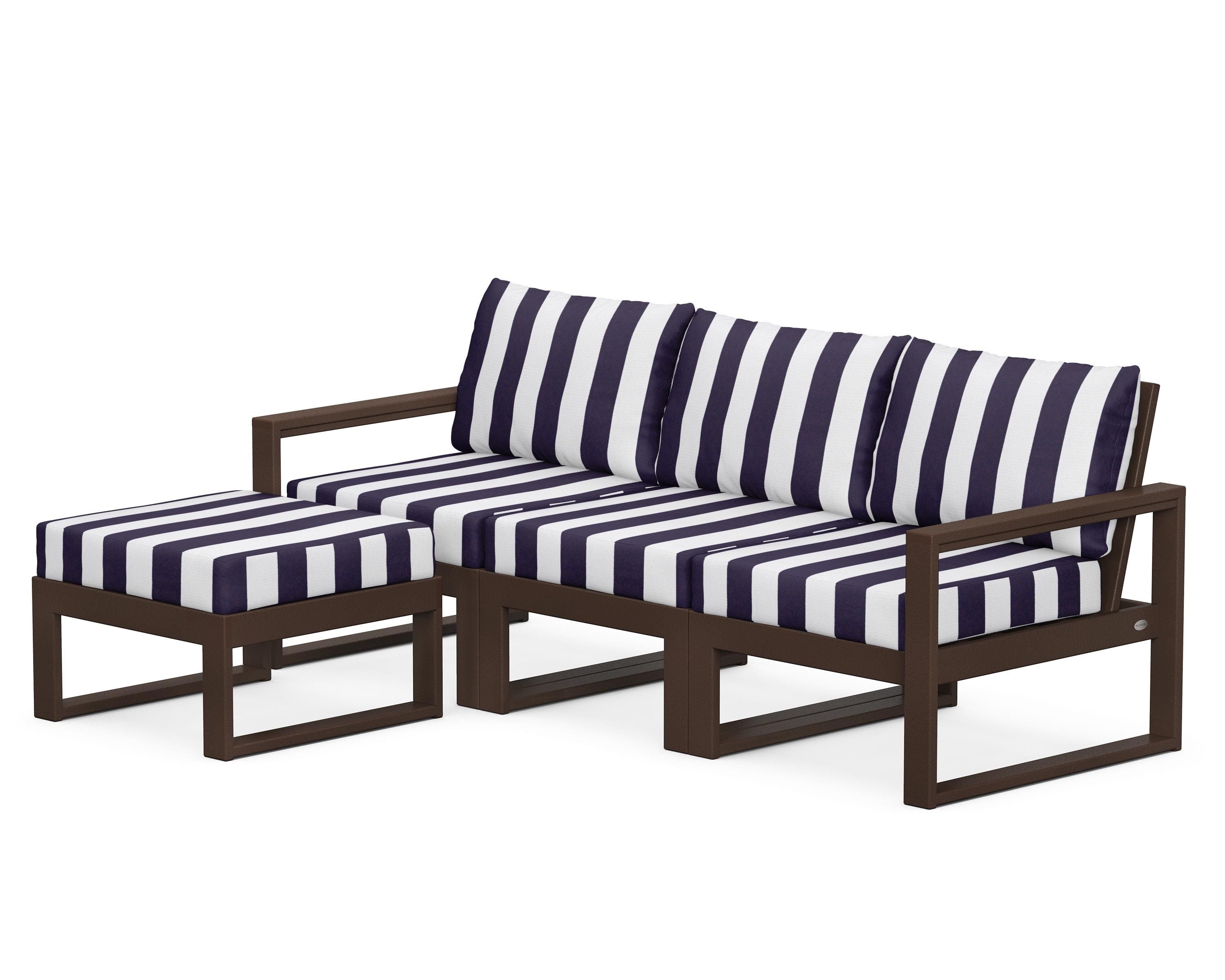 POLYWOOD® EDGE 4-Piece Modular Deep Seating Set with Ottoman in Mahogany / Cabana Stripe Navy