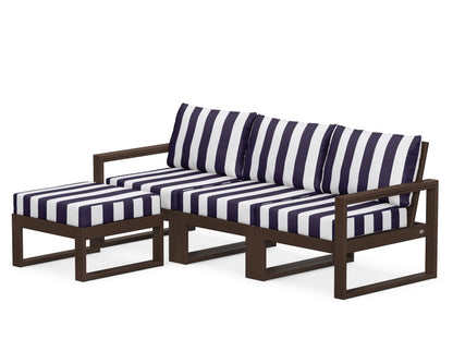 POLYWOOD® EDGE 4-Piece Modular Deep Seating Set with Ottoman in Mahogany / Cabana Stripe Navy