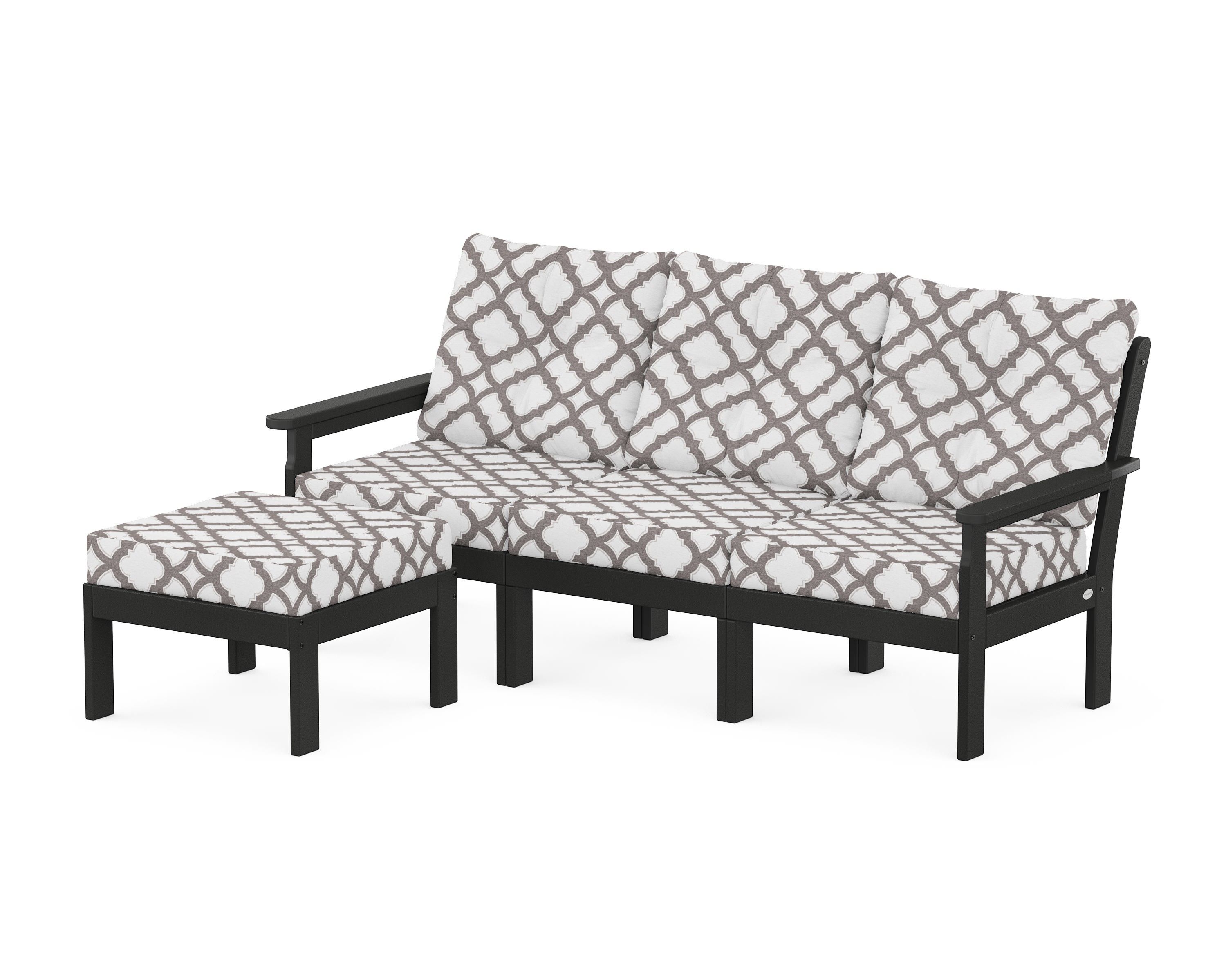 POLYWOOD® Vineyard 4-Piece Sectional with Ottoman in Black / Trellis Grey Mist