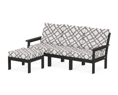 POLYWOOD® Vineyard 4-Piece Sectional with Ottoman in Black / Trellis Grey Mist