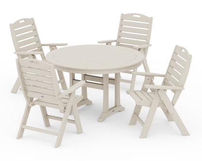 POLYWOOD® Nautical Highback Chair 5-Piece Round Dining Set with Trestle Legs in Sand
