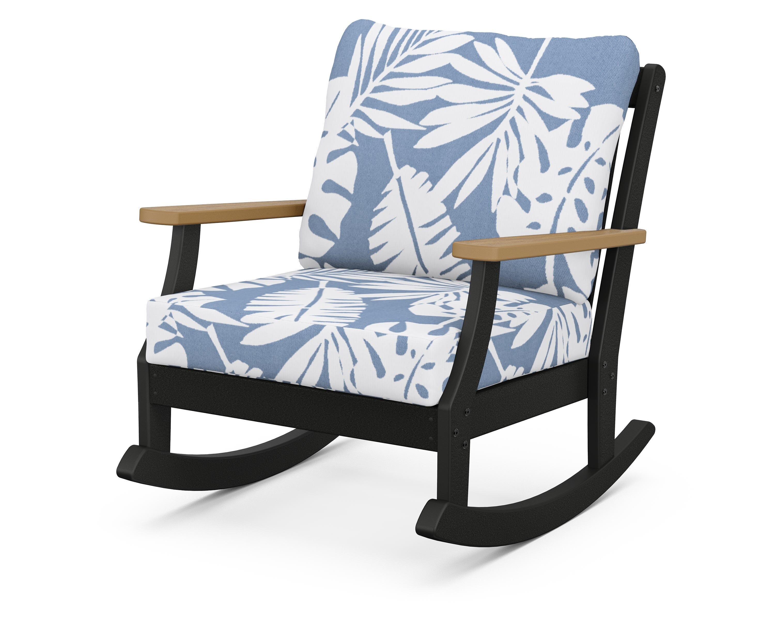 POLYWOOD® Braxton Deep Seating Rocking Chair in Black / Natural / Leaf Sky Blue