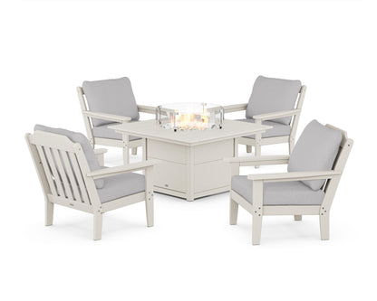 Country Living Cottage 5-Piece Deep Seating Set with Fire Pit Table in Sand / Granite