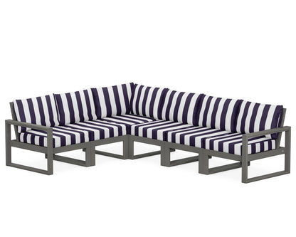 POLYWOOD® EDGE 6-Piece Modular Deep Seating Set in Slate Grey / Cabana Stripe Navy