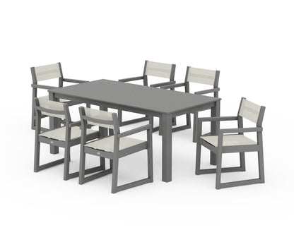 POLYWOOD® EDGE Sling Arm Chair 7-Piece Parsons Dining Set in Slate Grey / Parchment Sling