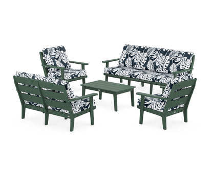 POLYWOOD® Lakeside 5-Piece Lounge Sofa Set in Green / Leaf Marine Indigo