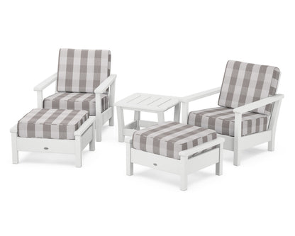 POLYWOOD® Harbour 5-Piece Deep Seating Chair Set in White / Buffalo Plaid Grey Mist