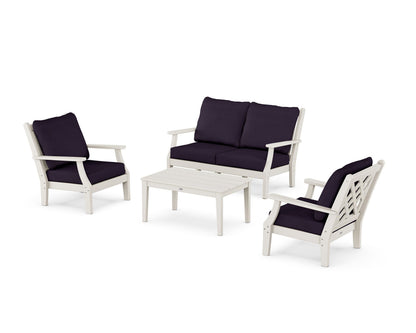 Country Living Wovendale 4-Piece Deep Seating Set with Loveseat in Sand / Navy Linen