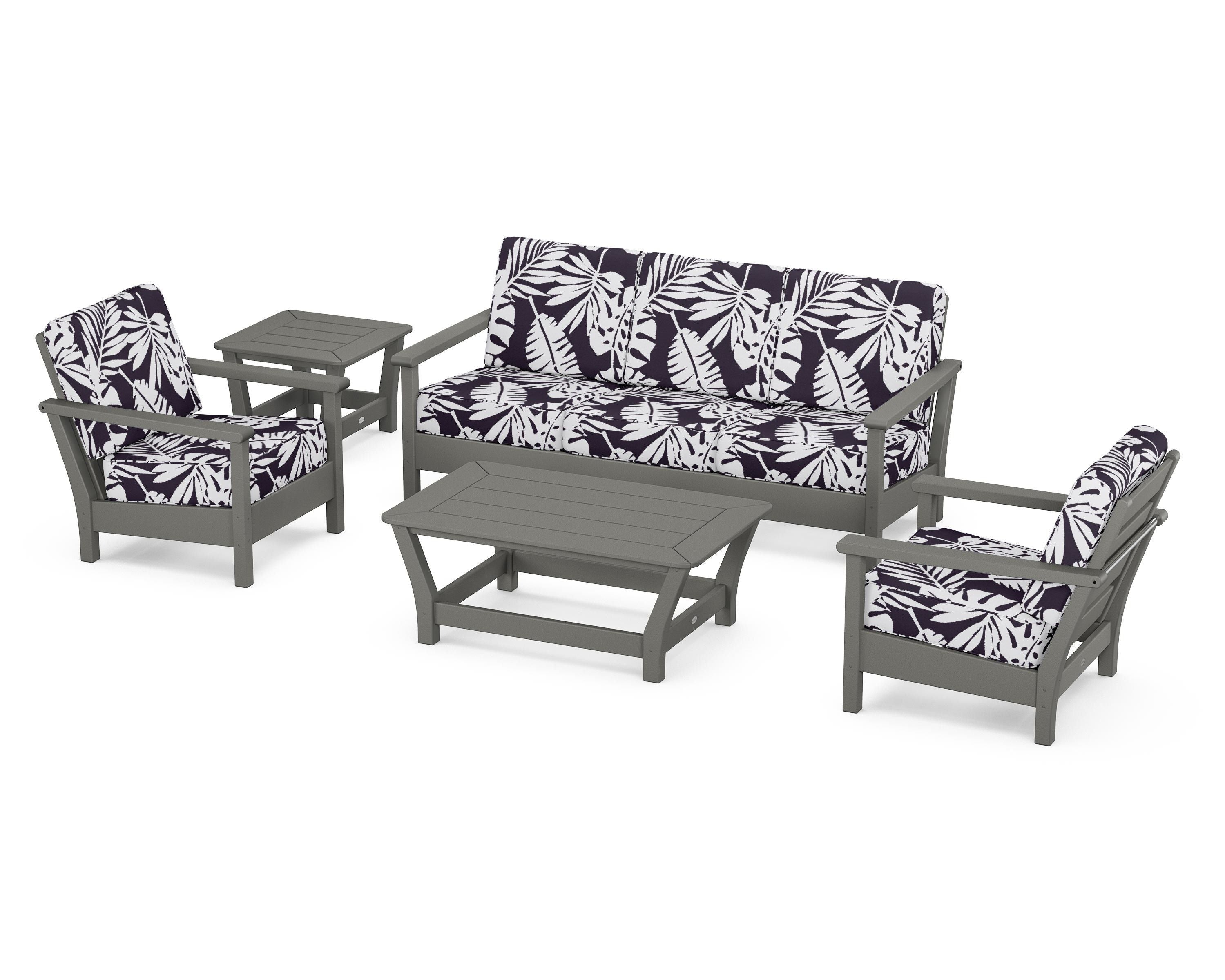 POLYWOOD® Harbour 5-Piece Deep Seating Set in Slate Grey / Leaf Navy