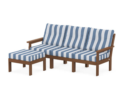 POLYWOOD® Vineyard 4-Piece Sectional with Ottoman in Teak / Cabana Stripe Sky Blue