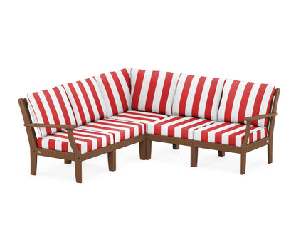 POLYWOOD® Braxton Modular 5-Piece Deep Seating Set in Teak / Cabana Stripe Crimson