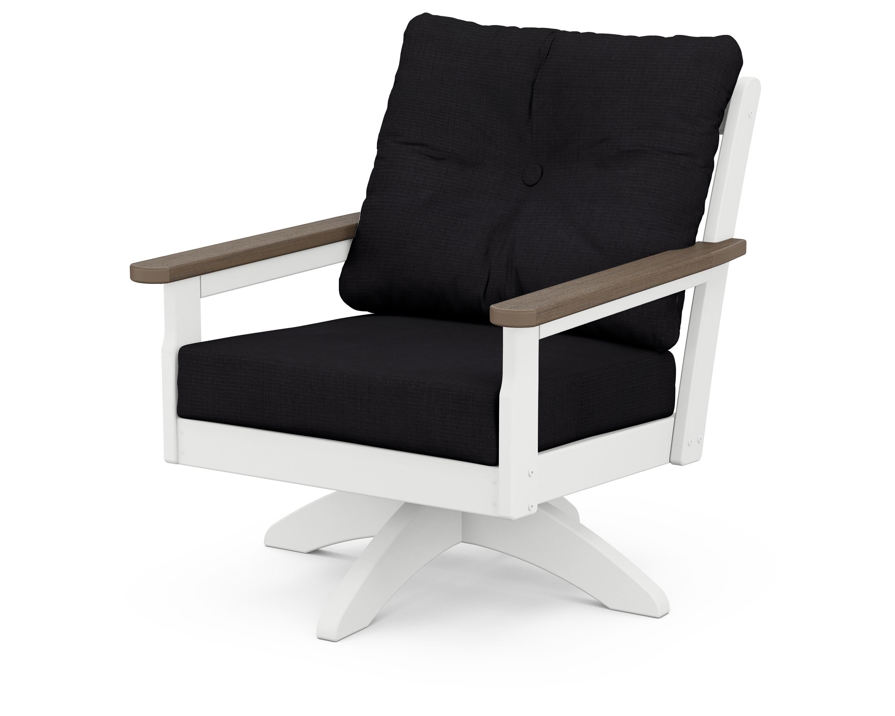 POLYWOOD® Vineyard Deep Seating Swivel Chair in White / Kona / Midnight Linen