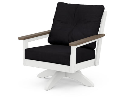 POLYWOOD® Vineyard Deep Seating Swivel Chair in White / Kona / Midnight Linen