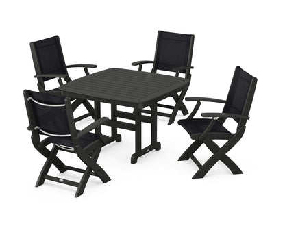 POLYWOOD® Coastal Folding Chair 5-Piece Dining Set in Black / Black Sling