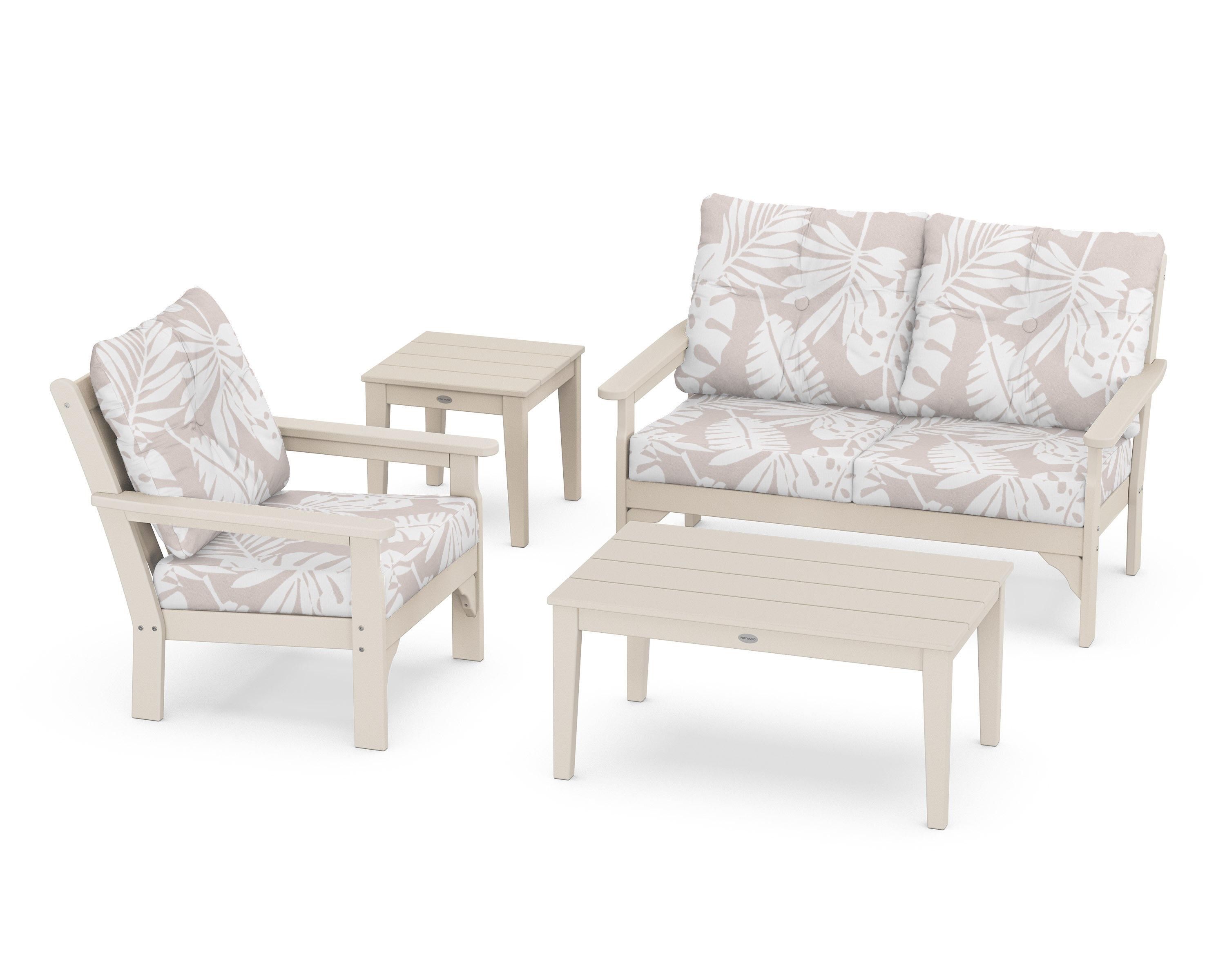 POLYWOOD® Vineyard 4-Piece Deep Seating Set in Sand / Leaf Dune Burlap
