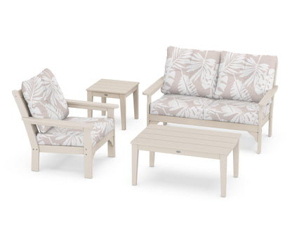 POLYWOOD® Vineyard 4-Piece Deep Seating Set in Sand / Leaf Dune Burlap