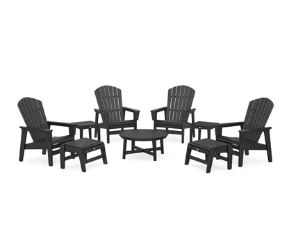 POLYWOOD® Nautical Grand Upright Adirondack 9-Piece Conversation Set in Black