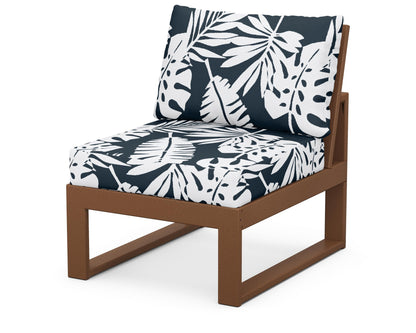 Unbranded Modular Armless Chair in Teak / Leaf Marine Indigo