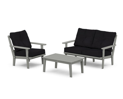 POLYWOOD® Oxford 3-Piece Deep Seating Set with Loveseat in Slate Grey / Midnight Linen