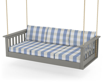 POLYWOOD® Vineyard Daybed Swing in Slate Grey / Buffalo Plaid Sky Blue
