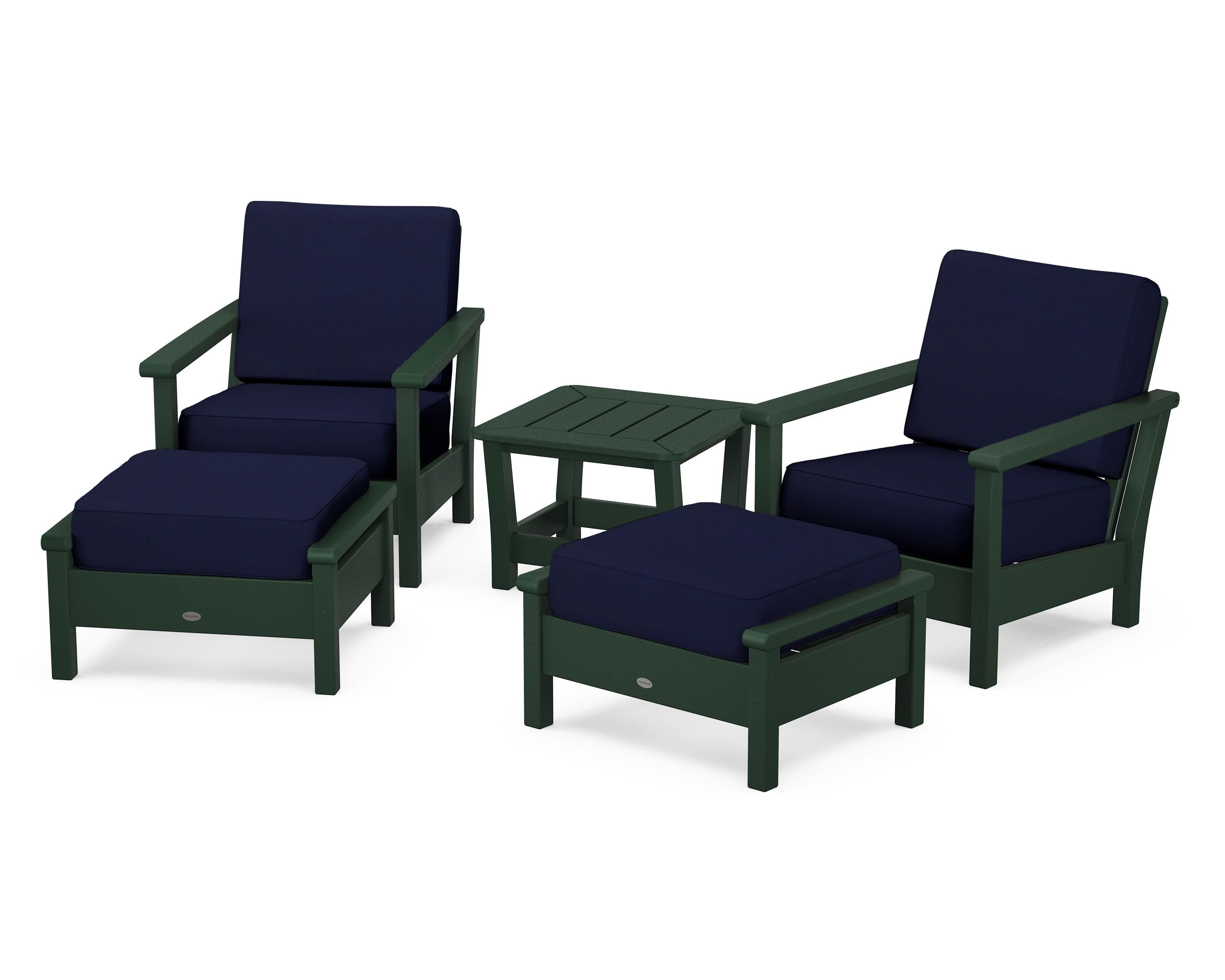 POLYWOOD® Harbour 5-Piece Deep Seating Chair Set in Green / Navy