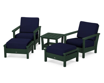 POLYWOOD® Harbour 5-Piece Deep Seating Chair Set in Green / Navy