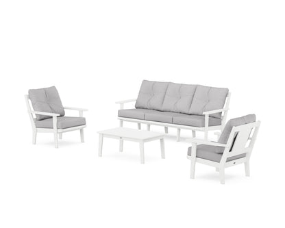 POLYWOOD® Prairie 4-Piece Deep Seating Set with Sofa in White / Granite