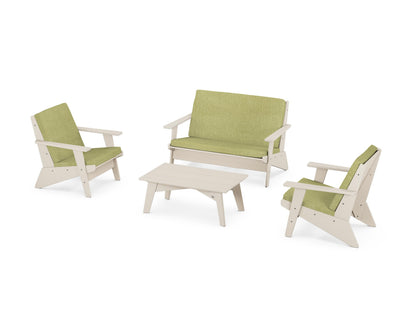 POLYWOOD® Riviera Modern Lounge 4-Piece Set in Sand / Chartreuse Boucle