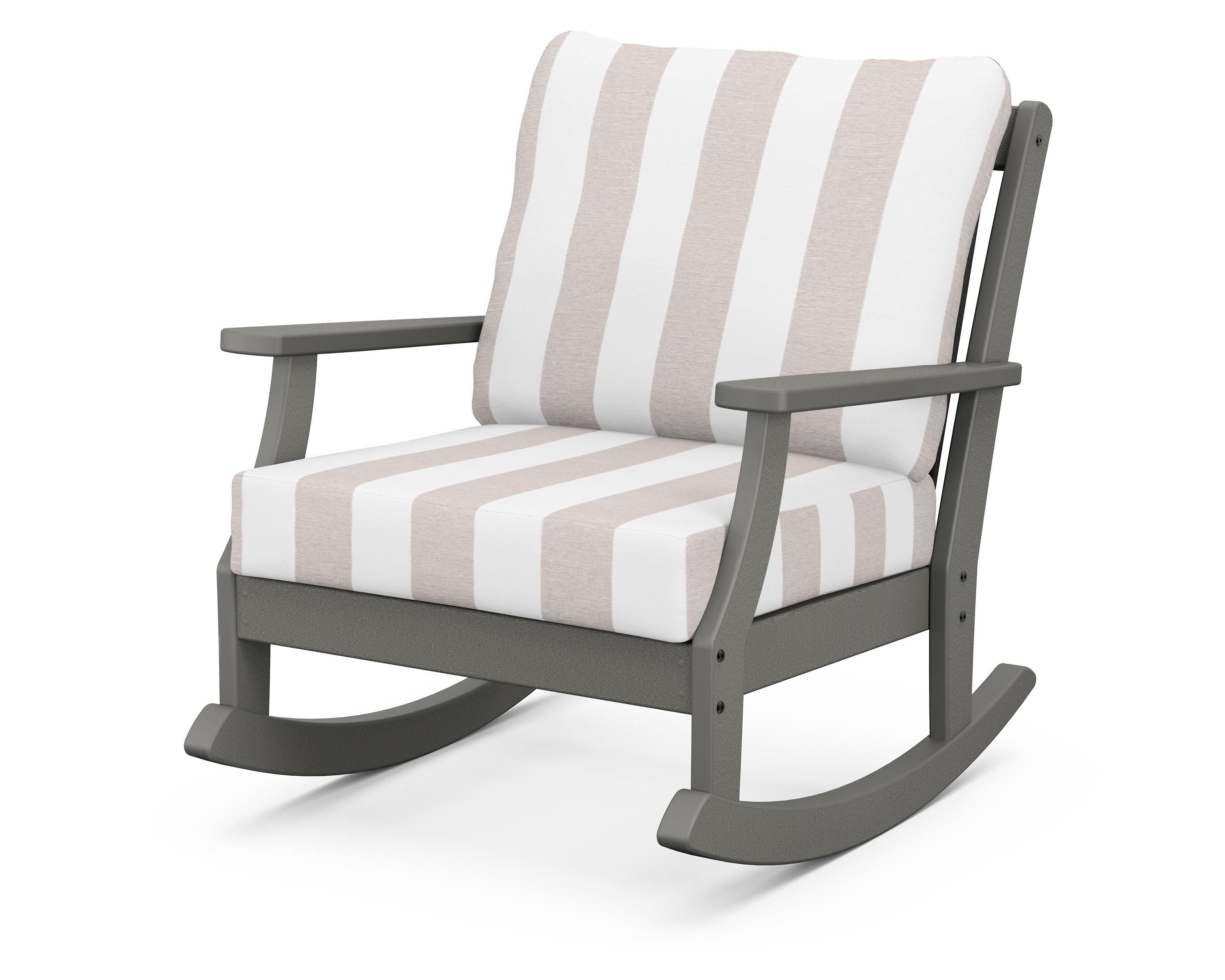 POLYWOOD® Braxton Deep Seating Rocking Chair in Slate Grey / Cabana Stripe Dune Burlap
