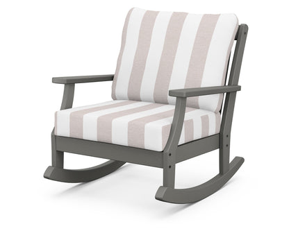 POLYWOOD® Braxton Deep Seating Rocking Chair in Slate Grey / Cabana Stripe Dune Burlap