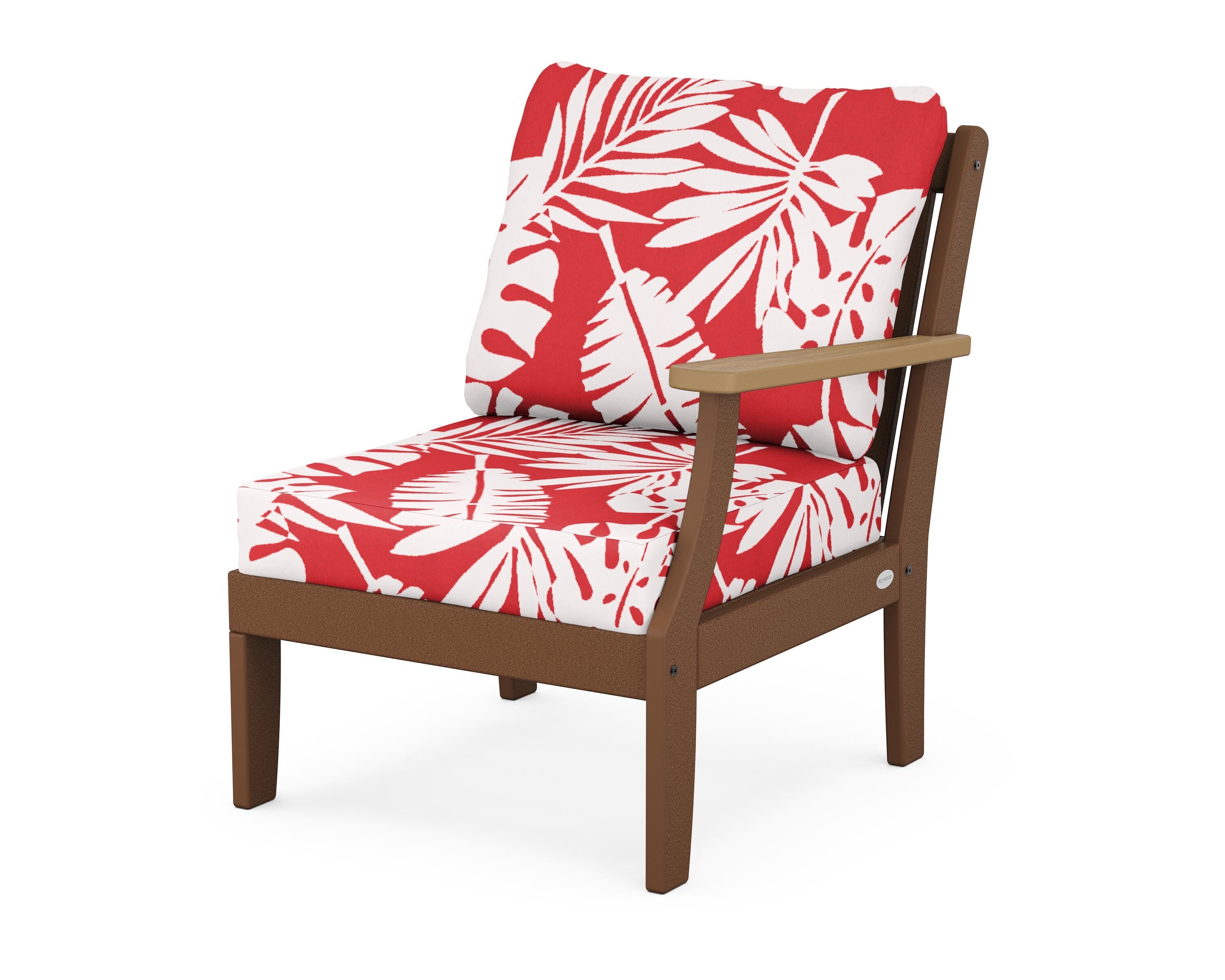 POLYWOOD® Braxton Modular Right Arm Chair in Teak / Natural / Leaf Crimson