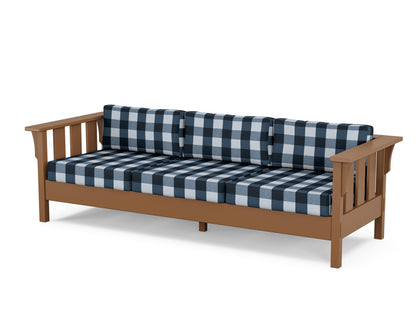 Martha Stewart by POLYWOOD® Acadia Deep Seating Sofa in Teak / Buffalo Plaid Marine Indigo