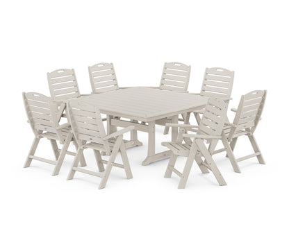 POLYWOOD® Nautical Highback 9-Piece Square Dining Set with Trestle Legs in Sand