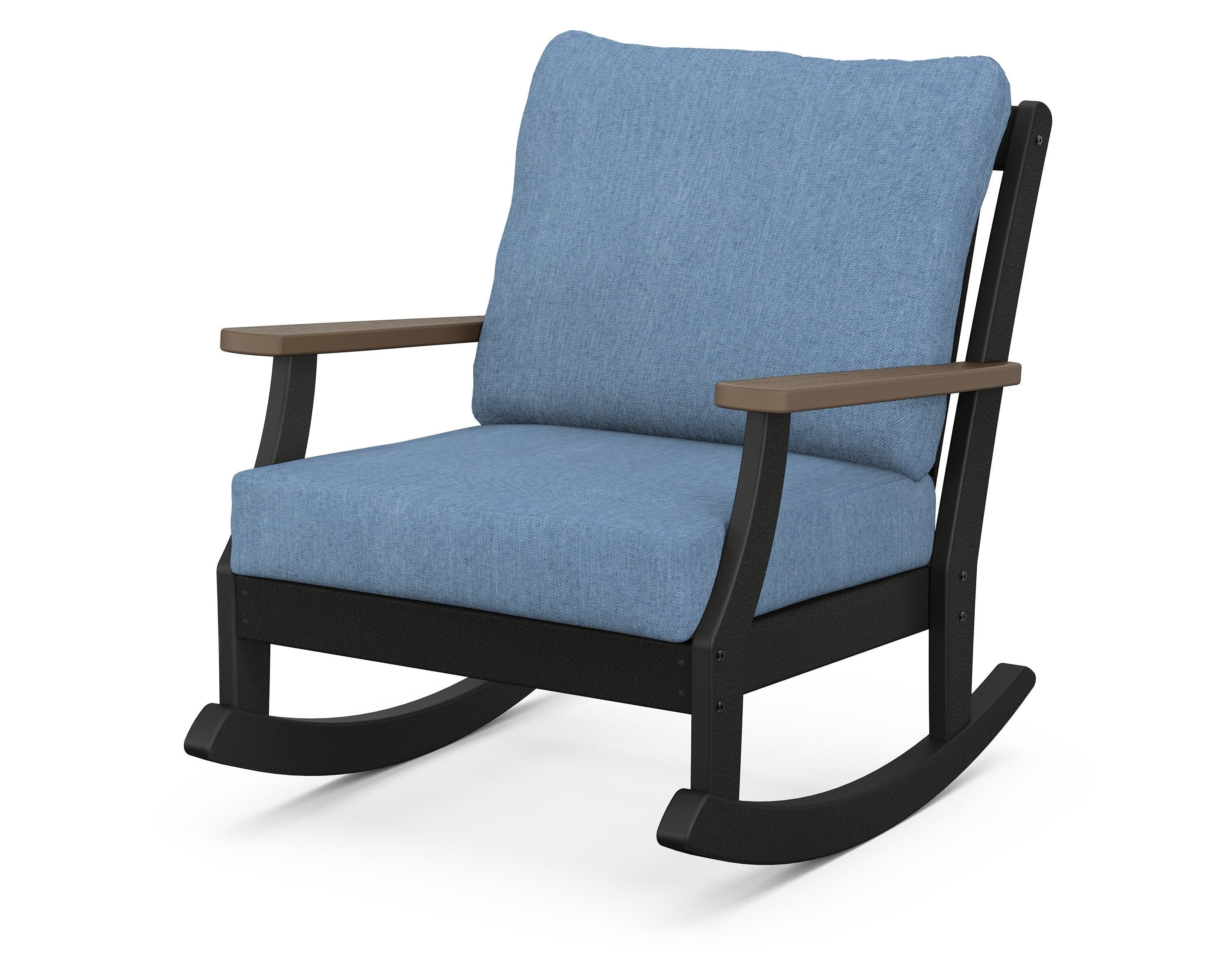 POLYWOOD® Braxton Deep Seating Rocking Chair in Black / Kona / Sky Blue