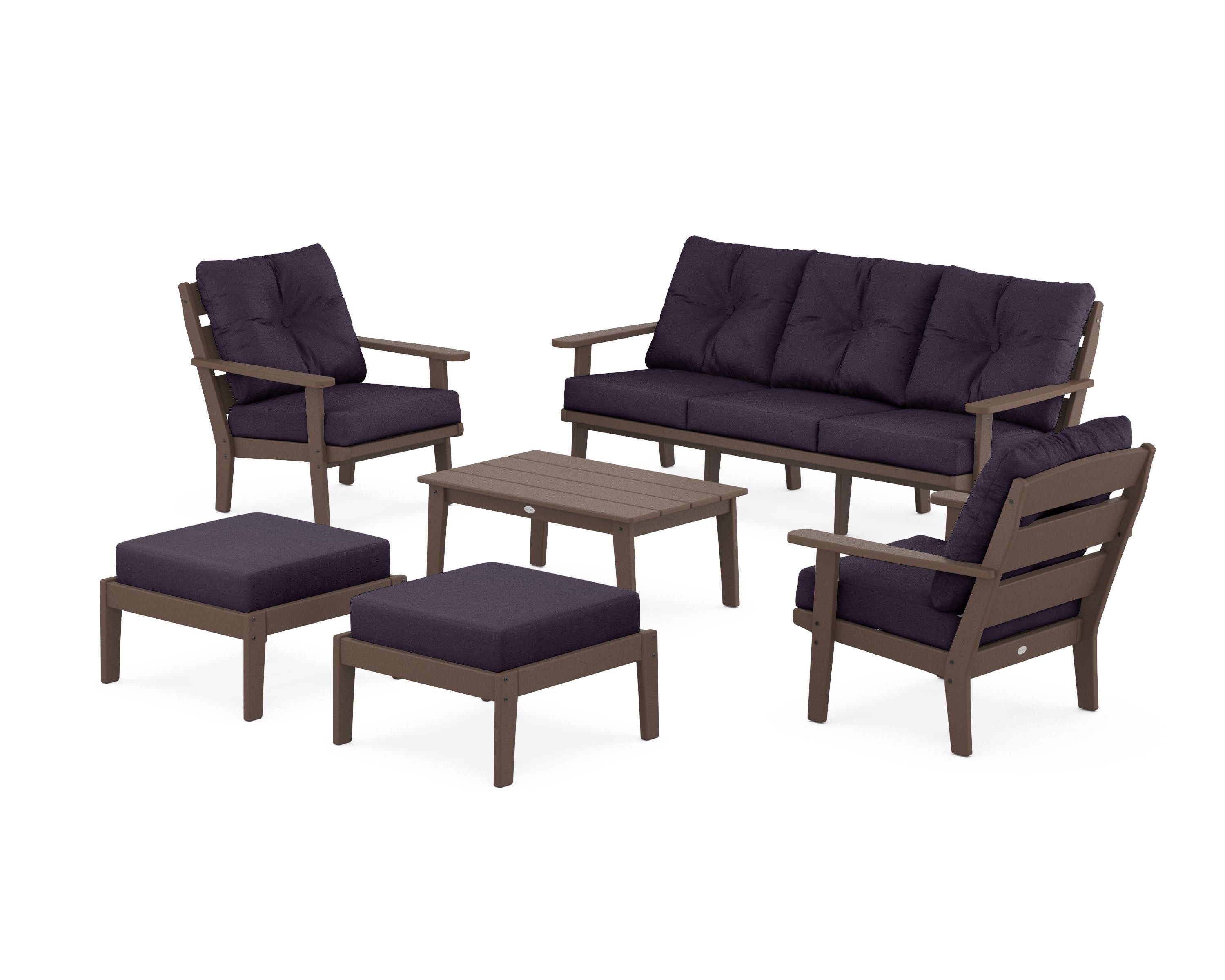 POLYWOOD® Lakeside 6-Piece Lounge Sofa Set in Mahogany / Navy Linen